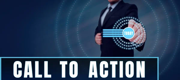 Sinal Texto Mostrando Call Action Abordagem Negócios Incentivar Decisão Mova — Fotografia de Stock