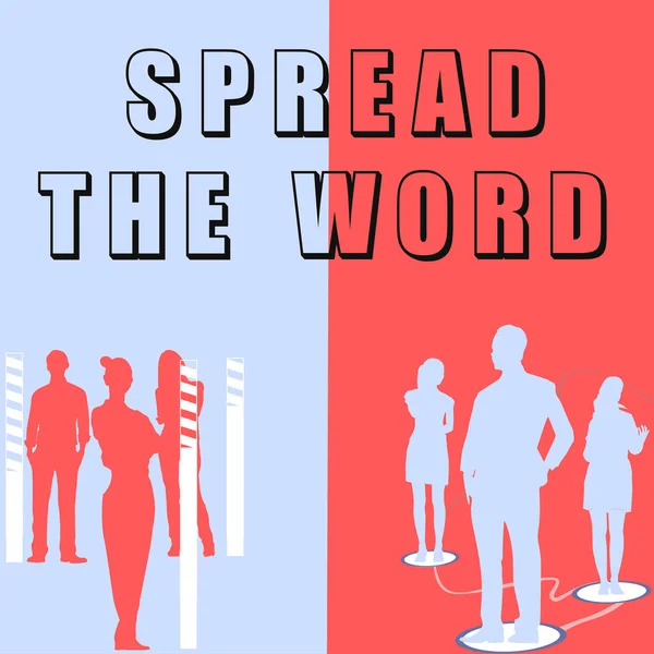 Znak Tekstowy Pokazujący Spread Word Word Share Information News Using — Zdjęcie stockowe