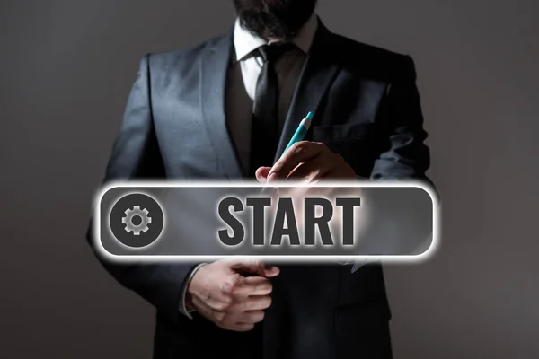 Text Sign Showing Start Word Written Begin Reckoned Particular Point — Stock Photo, Image