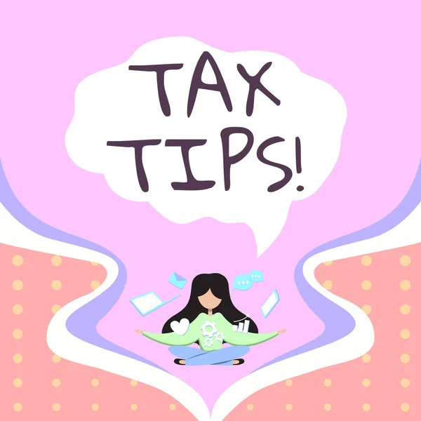 手書きテキスト税務のヒント ビジネスアプローチ税務に関するアイデア費用の削減 — ストック写真