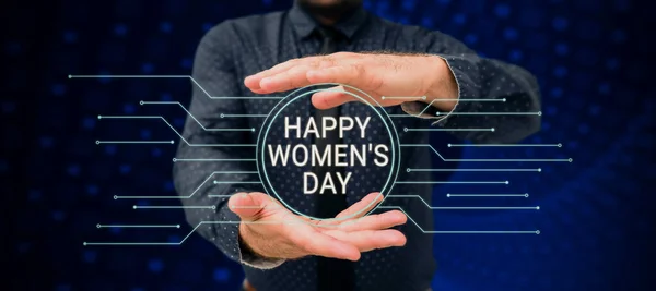 Inspiration Zeigt Zeichen Happy Womens Day Business Schaufenster Das Wesen — Stockfoto