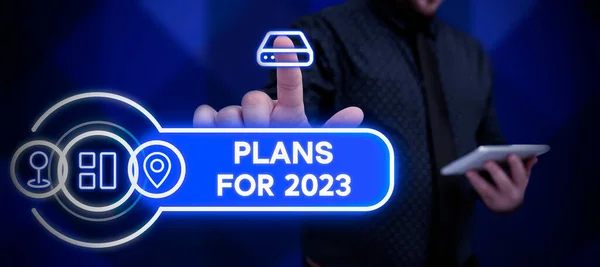 描述计划的文字标题2023年 商业展示了一个人打算或决定要做什么 — 图库照片