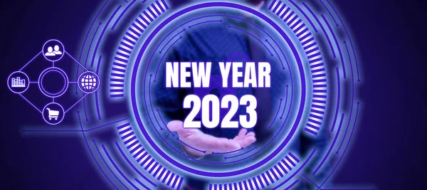 Yeni Yıl 2023 Gösteren Tabela Tatilin Taze Başlangıcını Kutlama Anlamına — Stok fotoğraf
