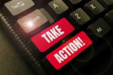 Take Action, Internet Concept sunan metin başlığı sorunlu bir hedefe ulaşmak için resmi veya uyumlu bir şey yapın