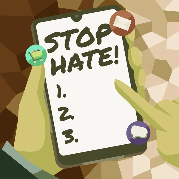 Szöveg Jel Mutatja Stop Hate Word Prevent Agresszív Nyomás Vagy — Stock Fotó