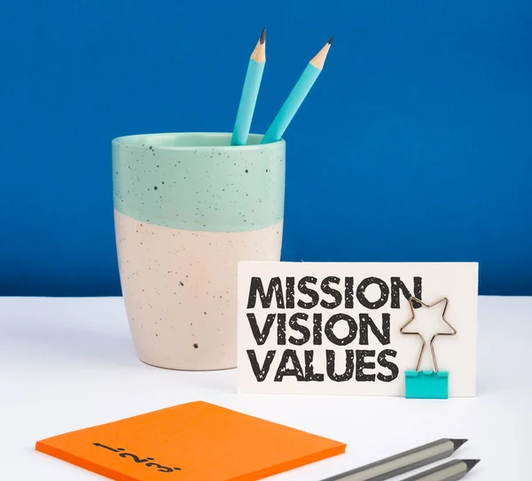 Wyświetlacz Koncepcyjny Misja Vision Wartości Business Approach Profil Działalności Firmy — Zdjęcie stockowe