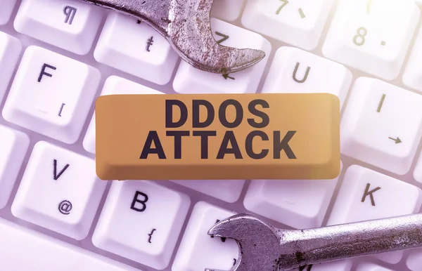 Εννοιολογική Επίδειξη Ddos Attack Επιχειρηματική Βιτρίνα Διαταραχθεί Πρόσβαση Στο Κανονικό — Φωτογραφία Αρχείου