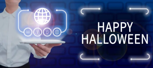 Sinal Texto Mostrando Feliz Halloween Palavra Escrito Dia Relacionado Com — Fotografia de Stock