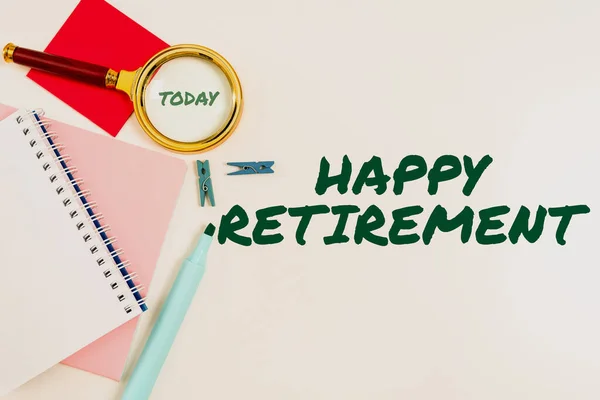 Handschrift Text Happy Retirement Geschäftskonzept Mit Verlässlichem Monatlichen Rentencheck — Stockfoto