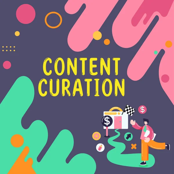 Konceptualny Wyświetlacz Content Curation Concept Czyli Proces Zbierania Informacji Związanych — Zdjęcie stockowe