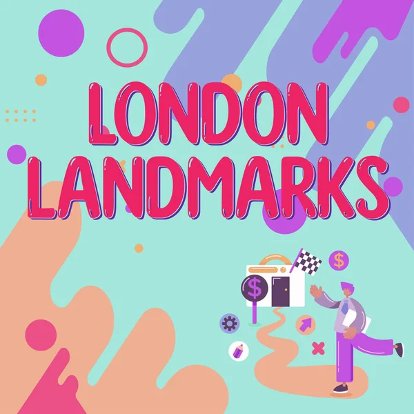 Написання Тексту London Landmarks Internet Concept Most Iconic Landmarks Mustsee — стокове фото