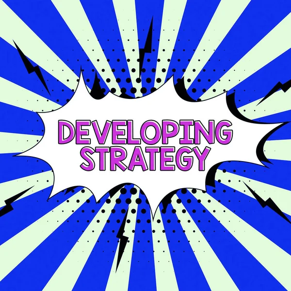 Legenda Texto Apresentando Estratégia Desenvolvimento Ideia Negócio Organizações Processo Mudanças — Fotografia de Stock