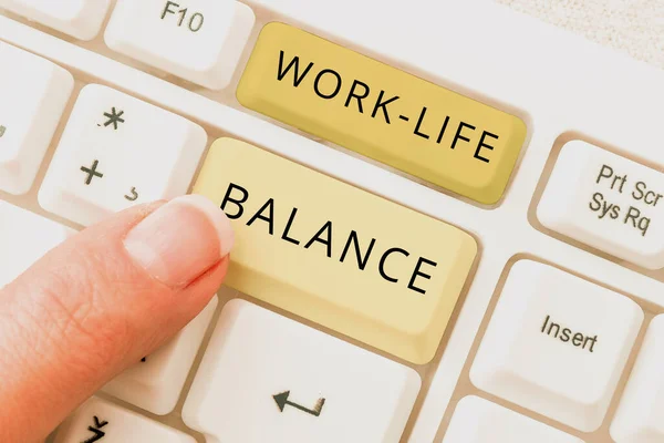 Señal Que Muestra Equilibrio Vida Laboral Palabra Por Tiempo Asignado — Foto de Stock