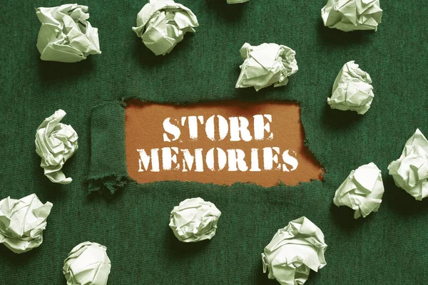 Концептуальный Дисплей Store Memories Word Процесса Ввода Хранения Ранее Приобретенных — стоковое фото