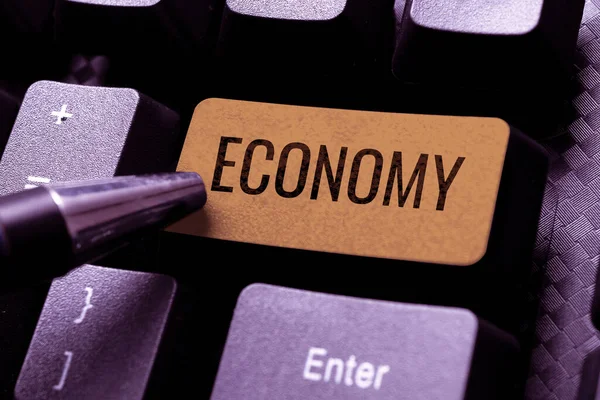 Texto Escrito Mão Economia Negócios Abordam Sistema Como Dinheiro Feito — Fotografia de Stock