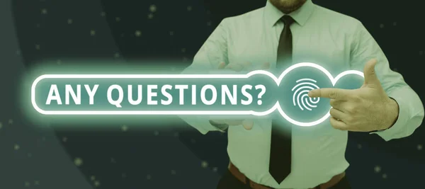 Tekst Bijschrift Presenteren Van Eventuele Vragen Vraag Business Idee Toestaan — Stockfoto