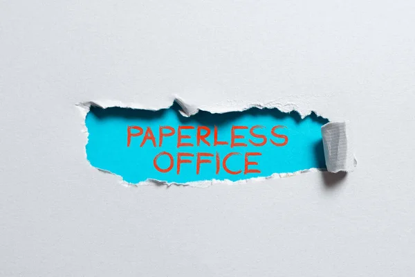 Έννοια Λεζάντα Paperless Office Business Έννοια Περιβάλλον Εργασίας Στο Οποίο — Φωτογραφία Αρχείου