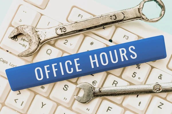 Schreiben Von Textanzeigen Bürozeiten Konzeptfoto Die Stunden Denen Normalerweise Geschäfte — Stockfoto