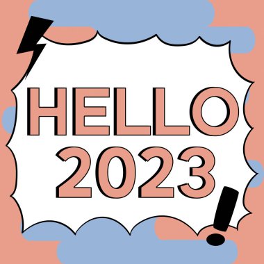 Merhaba 2023 'ü gösteren metin başlığı, İş yaklaşım kutlamaları takvim yılı 2023' ün başlangıcı
