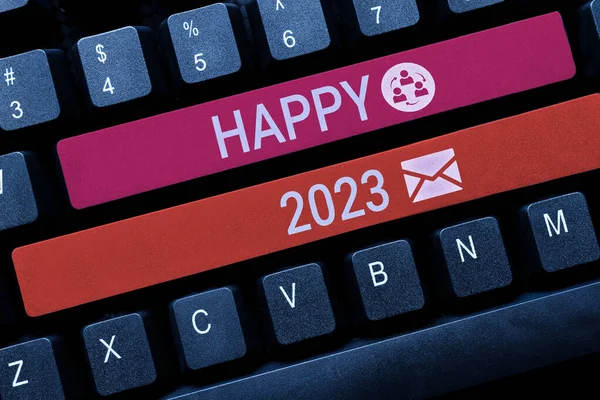 Handskrift Tecken Happy 2023 Affärsstrategi Firande Början Kalenderåret 2023 — Stockfoto
