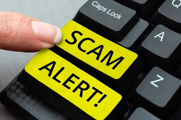 Sign Displaying Scam Alert Business Approach Warning Someone Scheme Fraud — Stock Photo, Image
