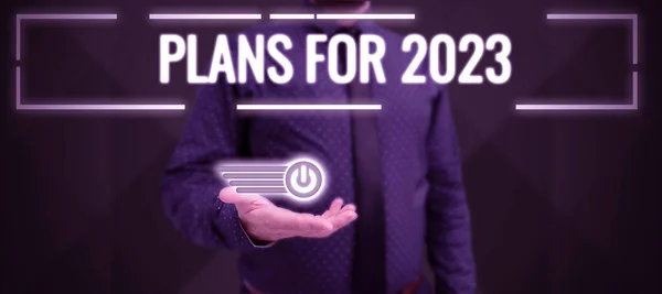 表示2023年计划的文字签名 表示打算或决定要做什么的字 — 图库照片