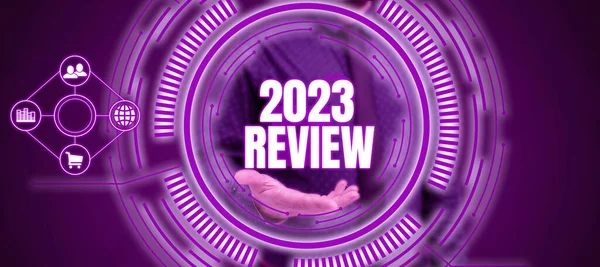 Señal Que Muestra 2023 Revisión Concepto Internet Ver Eventos Importantes —  Fotos de Stock