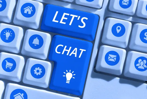 Ispirazione Mostrando Segno Let Chat Concetto Significa Invitare Persona Conversare — Foto Stock