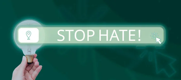 Segno Testo Che Mostra Stop Hate Concetto Significato Prevenire Pressione — Foto Stock