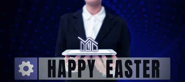 Texto Que Muestra Inspiración Feliz Pascua Concepto Internet Fiesta Cristiana —  Fotos de Stock