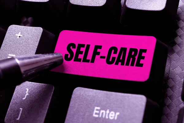 Podpis Koncepcyjny Self Care Biznes Pokazuje Praktykę Podejmowania Działań Celu — Zdjęcie stockowe