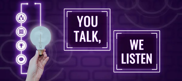 Kézírás Szöveg Beszélsz Hallgatjuk Üzleti Koncepció Kétirányú Kommunikáció Motivációs Beszélgetés — Stock Fotó