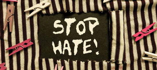 Señal Que Muestra Stop Hate Word Prevent Presión Agresiva Intimidación — Foto de Stock