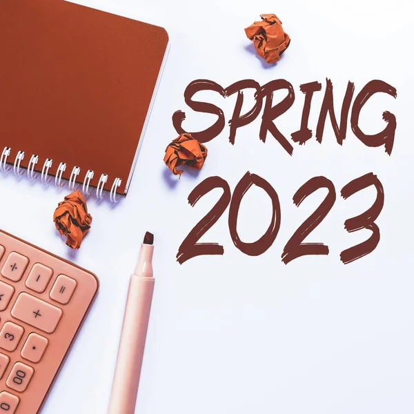 Handstil Text Våren 2023 Business Approach Tid Året Där Blommorna — Stockfoto