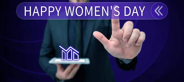 Sign Kijelző Boldog Nők Napja Üzleti Megközelítés Hogy Megemlékezzenek Lényege — Stock Fotó