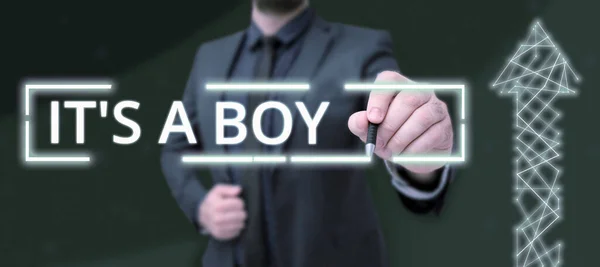 Sign Displaying Boy Επιχειρηματική Ιδέα Αναμένοντας Ένα Αρσενικό Μωρό Χαριτωμένο — Φωτογραφία Αρχείου