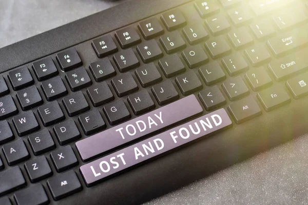 Text caption presenting Lost And Found, Business approach Place where you can find forgotten things Search service
