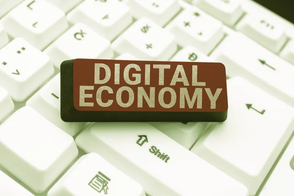 标志展示数字经济 基于数字技术的互联网概念经济活动 — 图库照片