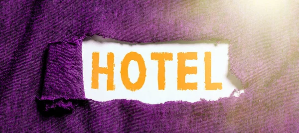 Escribir Mostrando Texto Hotel Internet Concept Establishment Providing Accommodation Meals —  Fotos de Stock