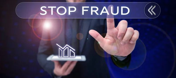Assinar Exibindo Stop Fraud Palavra Para Conselhos Campanha Pessoas Prestar — Fotografia de Stock