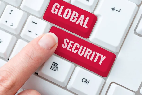 Hand Skriva Tecken Global Security Affärsidé Skydd Världen Mot Krig — Stockfoto