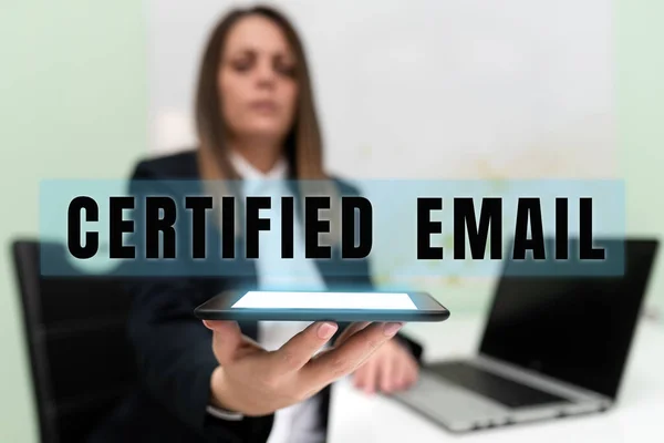 Hand writing sign Certified Email, Internet Concept email whose sending is certified by a neutral thirdparty