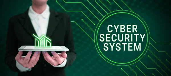Bildunterschrift Vorstellung Des Cyber Sicherheitssystems Wort Für Techniken Zum Schutz — Stockfoto