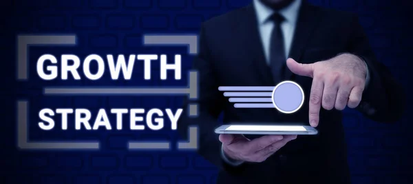 Logga Tillväxtstrategi Affärsstrategi Metoden Ett Företag Använder För Att Expandera — Stockfoto