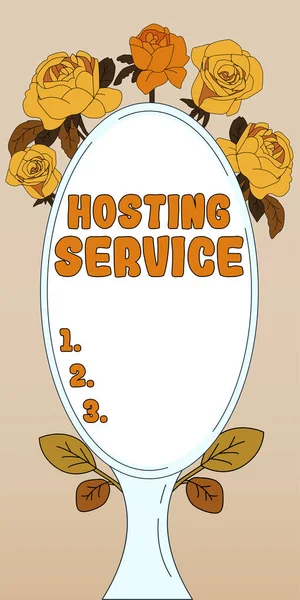 Text caption presenting Hosting Service, Word for provides services for the website to be seen in the Internet