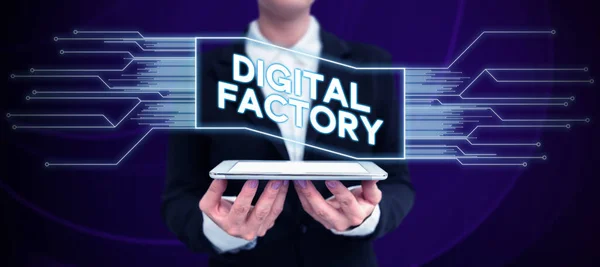 Kézírás Jel Digital Factory Üzleti Áttekintés Digitális Technológiát Használ Gyártási — Stock Fotó