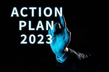 Metin Eylem Planı 2023 'ün gösterimi, Yeni Yıl Motivasyonunu Başlatmak için İş Konsept Meydan Okuma Hedefleri