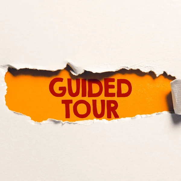 Text sign showing Guided Tour, Business overview advice or information aimed at resolving problem or difficulty