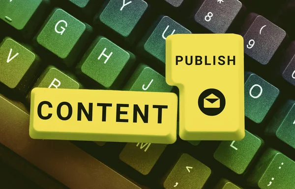 Sign Displaying Content Publish Word Prepares Issues Delivers Content Audience — Stock Photo, Image
