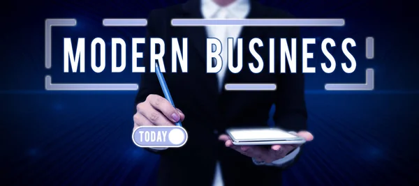 Znak Tekstowy Pokazujący Nowoczesny Biznes Business Idea System Gospodarczy Którym — Zdjęcie stockowe